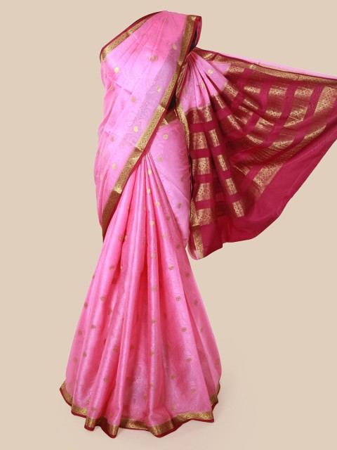 

Pothys Pink & Gold Pure Silk Woven Design Mysore Silk Saree
