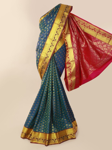 

Pothys Blue & Gold-Toned Pure Silk Woven Design Kanjeevaram Saree