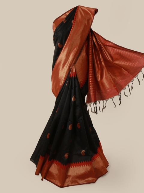 

Pothys Black & Rust Orange Jute Silk Woven Design Saree