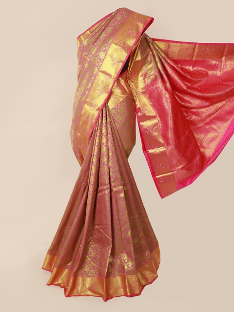 

Pothys Pink & Gold-Toned Pure Silk Woven Design Kanjeevaram Saree