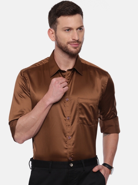

CROYDON Men Coffee Brown Regular Fit Solid Party Shirt
