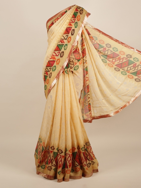 

Pothys Cream-Coloured Solid Poly Chiffon Saree