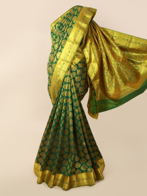 

Pothys Green & Gold-Toned Pure Silk Woven Design Kanjeevaram Saree