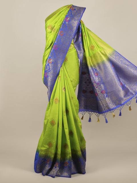 

Pothys Green & Blue Jute Silk Woven Design Saree