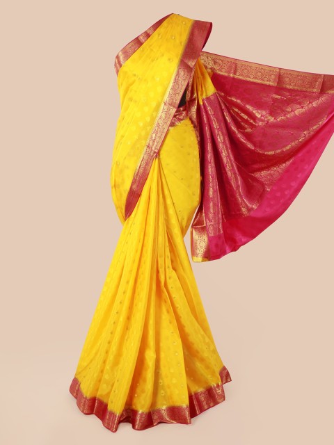

Pothys Yellow & Pink Pure Silk Woven Design Mysore Silk Saree