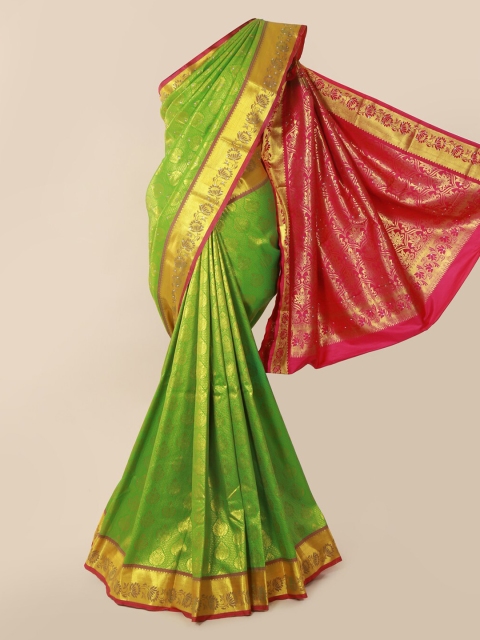 

Pothys Green & Gold-Toned Pure Silk Woven Design Kanjeevaram Saree