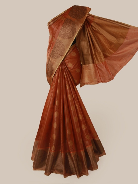 

Pothys Rust Brown & Gold-Coloured Pure Silk Woven Design Tussar Saree