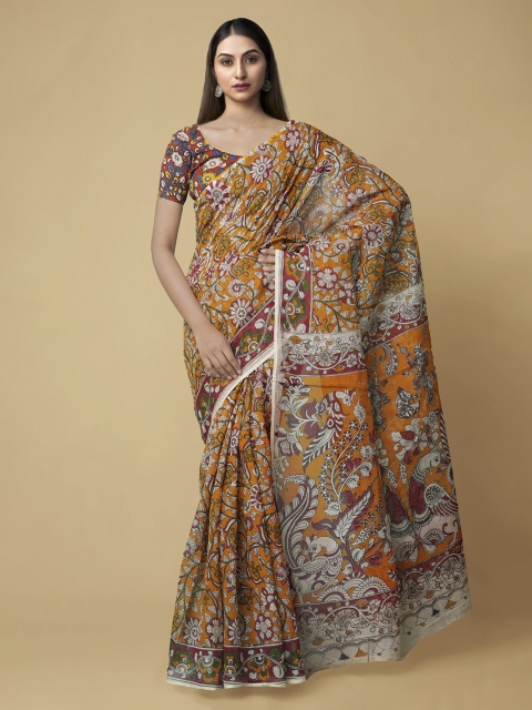 

Unnati Silks Orange Pure Cotton Printed Kota Saree