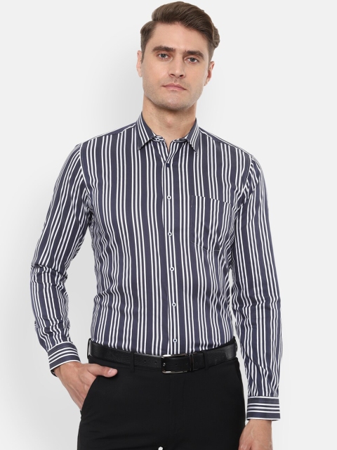 

Van Heusen Men Navy Blue & White Slim Fit Striped Formal Shirt