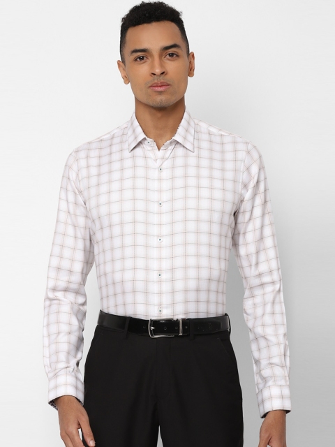 

SIMON CARTER LONDON Men White & Olive Green Slim Fit Checked Formal Shirt