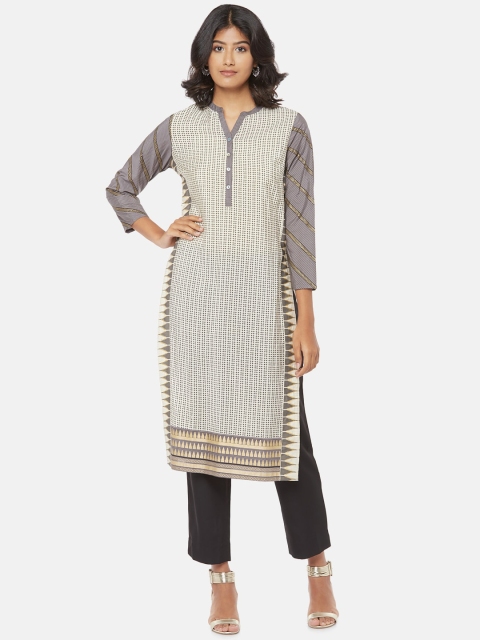 RANGMANCH BY PANTALOONS Women Off White & Grey Printed Kurta
