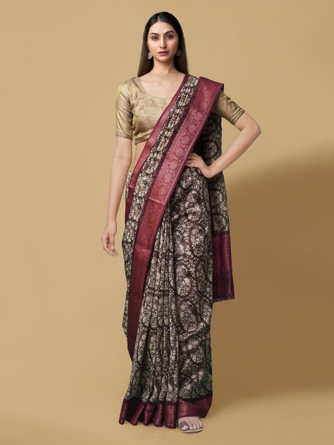 

Unnati Silks Grey Silk Cotton Printed Maheshwari Sustainable Saree