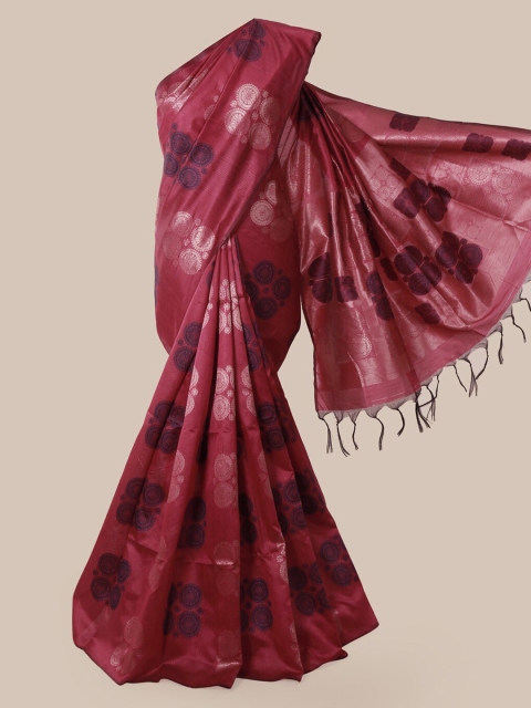 

Pothys Pink & Silver-Toned Jute Silk Woven Design Saree