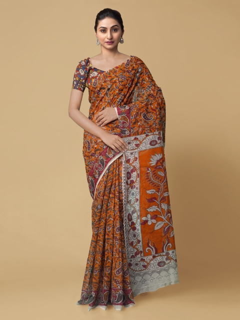 

Unnati Silks Orange & Off-White Pure Cotton Printed Kota Saree