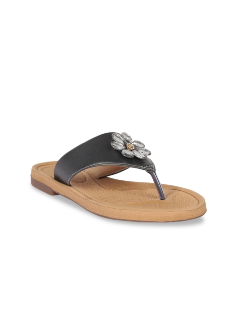 

Bella Toes Women Grey Embellished PU T-Strap Flats