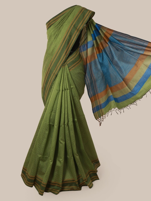 

Pothys Green & Blue Jute Silk Solid Saree