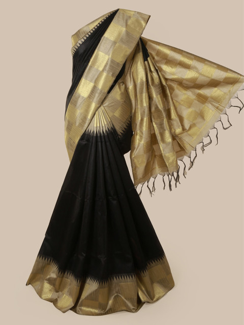 

Pothys Black & Gold-Toned Jute Silk Solid Saree