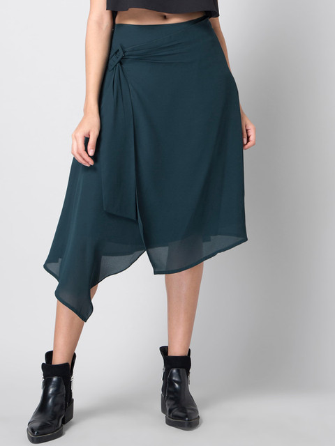 

FabAlley Women Teal Green Solid Wrap Midi Skirt