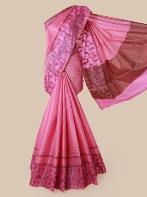 

Pothys Pink Pure Silk Solid Tussar Saree