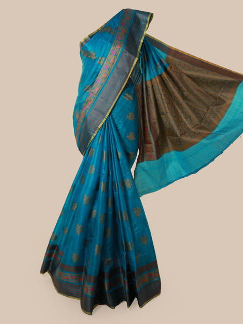 

Pothys Blue Pure Silk Woven Design Tussar Saree