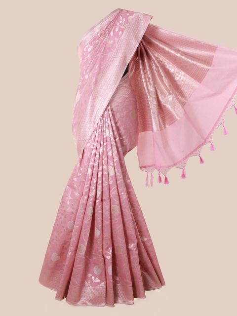 

Pothys Pink & Silver-Coloured Jute Silk Floral Woven Design Saree
