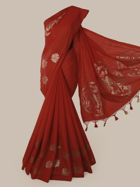 

Pothys Red Woven Design Jute Silk Saree