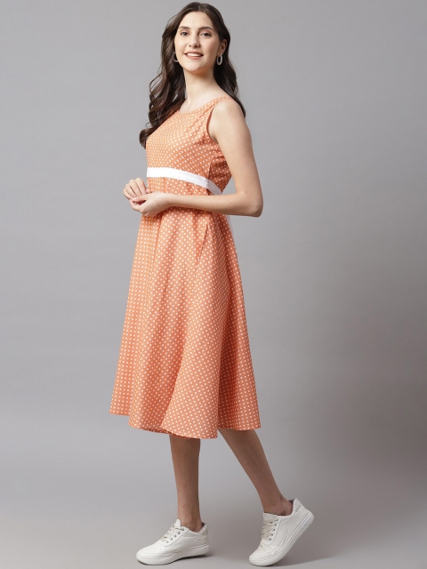 

Shakumbhari Women Orange Polka Printed A-Line Dress