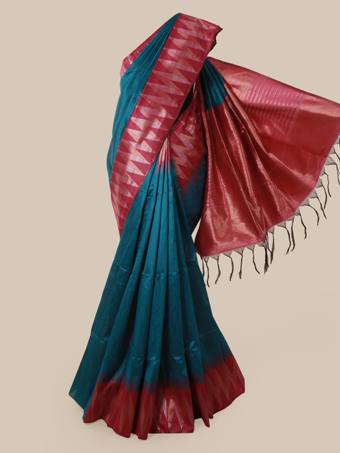 

Pothys Blue & Pink Jute Silk Solid Saree
