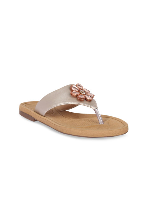 

Bella Toes Women Rose Gold Embellished PU T-Strap Flats
