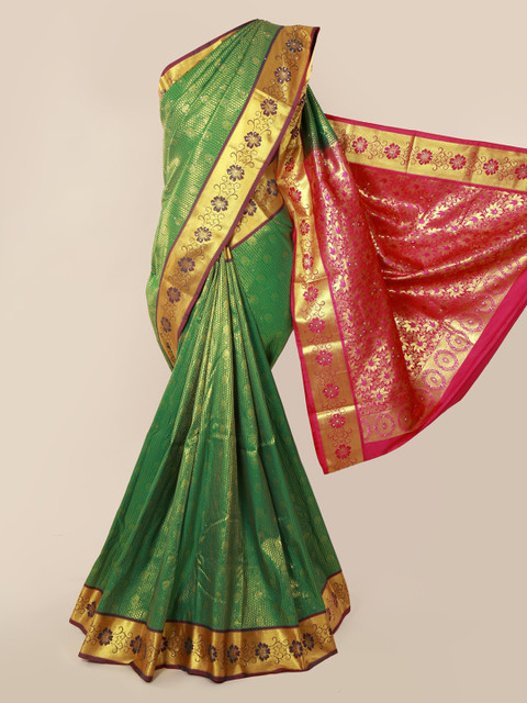 

Pothys Green & Gold Pure Silk Woven Design Kanjeevaram Saree