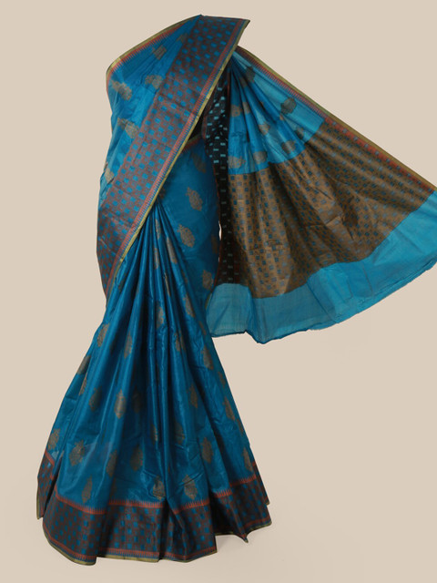 

Pothys Blue Pure Silk Woven Design Tussar Saree