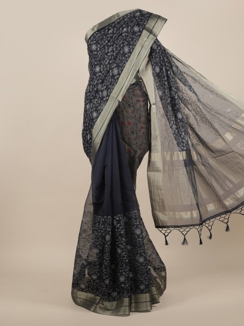 

Pothys Blue & Gold-Toned Organza Embroidered Saree