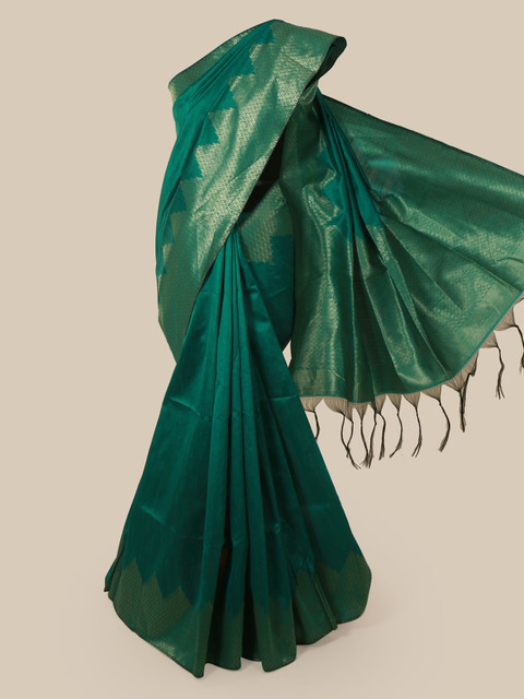 

Pothys Green Solid Jute Silk Saree