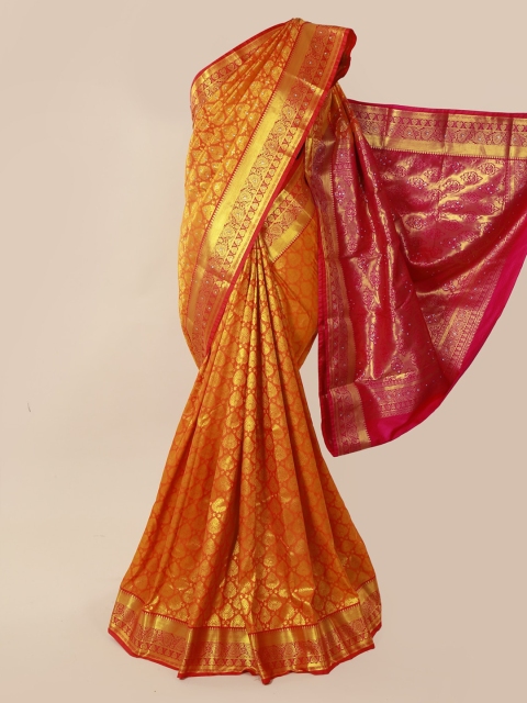 

Pothys Rust & Gold-Toned Pure Silk Woven Design Kanjeevaram Saree