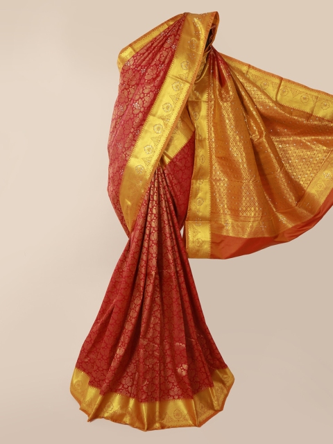 

Pothys Maroon & Gold-Toned Pure Silk Woven Design Kanjeevaram Saree