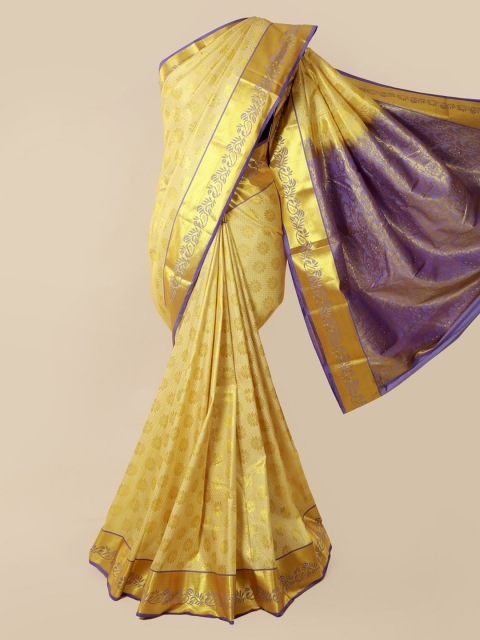

Pothys Cream-Coloured & Purple Pure Silk Woven Design Kanjeevaram Saree