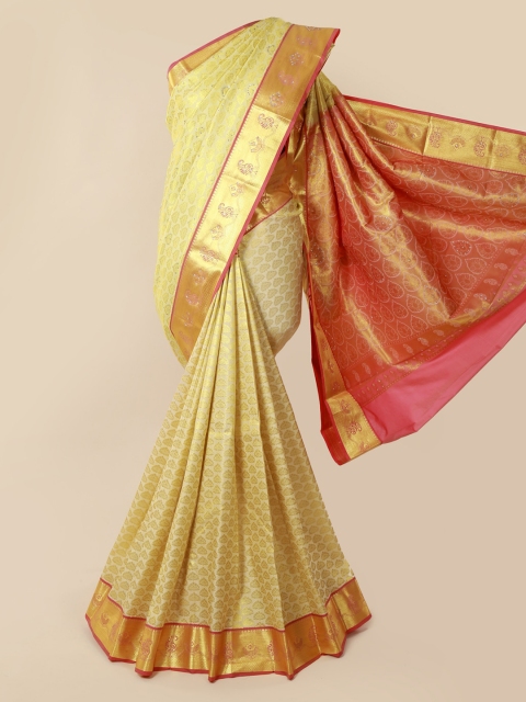 

Pothys Cream-Coloured & Gold Pure Silk Woven Design Kanjeevaram Saree