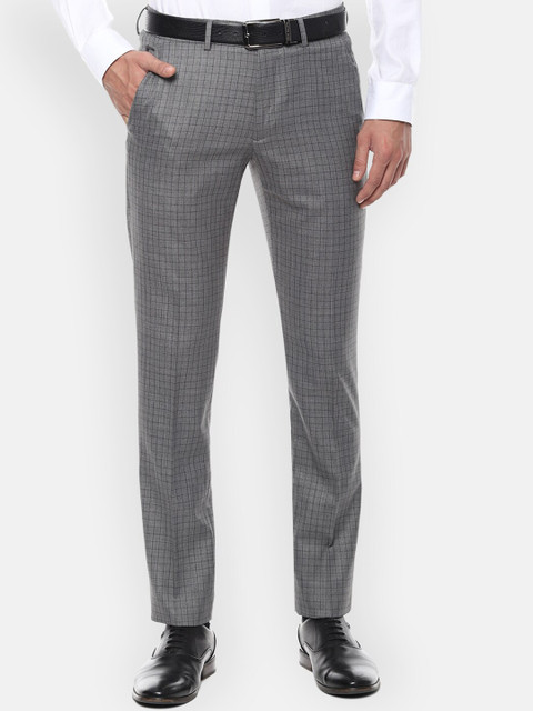 

Louis Philippe Men Grey Slim Fit Checked Formal Trousers
