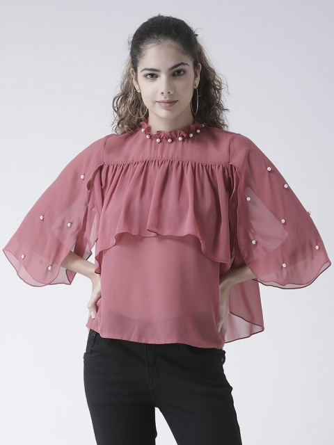 

Texco Pink Embellished Flared Sleeves Layered Regular Top