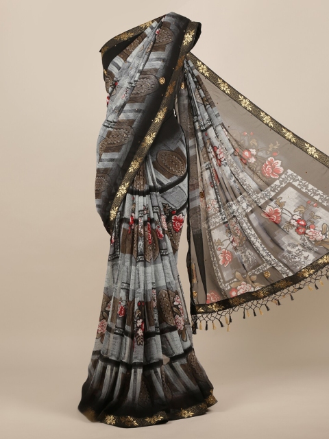 

Pothys Grey Printed Poly Chiffon Saree