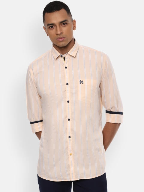 

Van Heusen Sport Men Peach-Coloured Pure Cotton Slim Fit Striped Casual Shirt