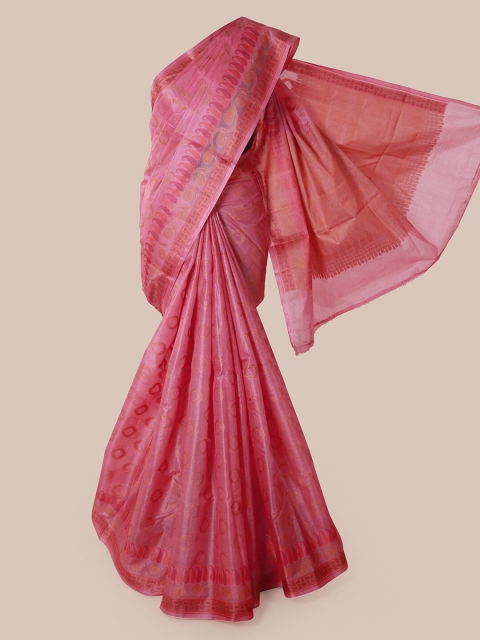

Pothys Pink Pure Silk Woven Design Tussar Saree