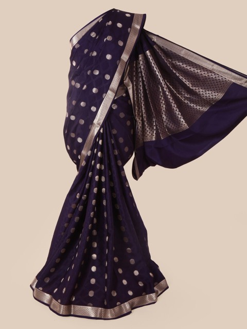 

Pothys Violet & Silver-Coloured Pure Silk Woven Design Mysore Silk Saree