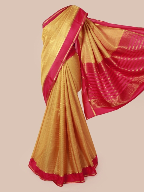 

Pothys Gold-Toned & Pink Pure Silk Woven Design Mysore Silk Saree