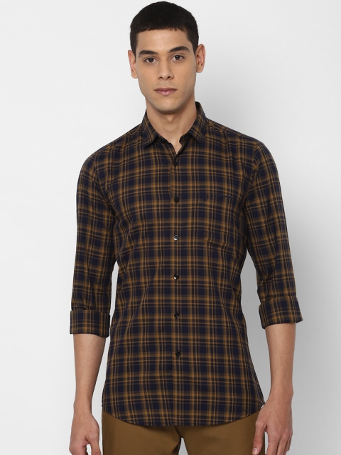 

Allen Solly Men Navy Blue & Mustard Slim Fit Checked Pure Cotton Casual Shirt