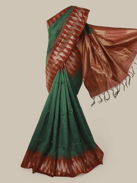 

Pothys Green Solid Jute Silk Saree
