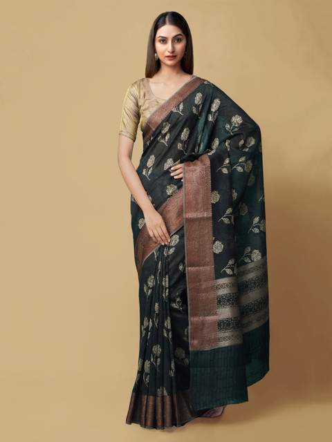 

Unnati Silks Black Silk Cotton Woven Design Maheshwari Saree