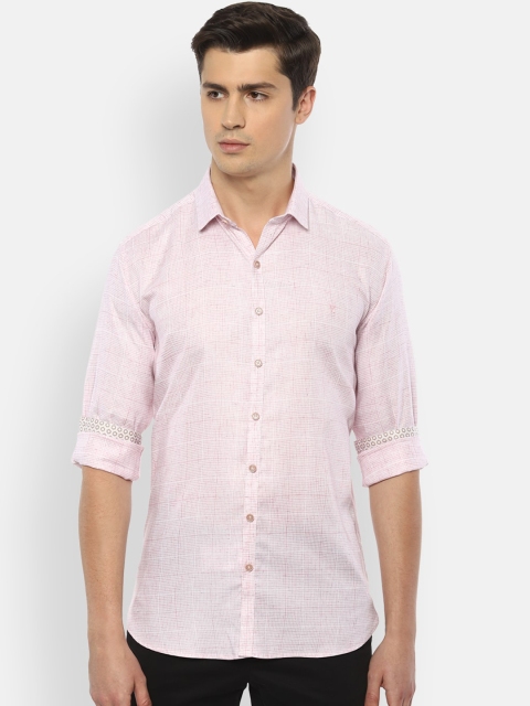 

V Dot Men Pink Slim Fit Self-Checked Pure Cotton Casual Shirt