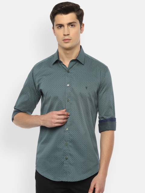 

V Dot Men Grey Slim Fit Printed Pure Cotton Casual Shirt