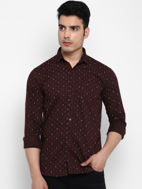 

Routeen Men Maroon & White Slim Fit Printed Casual Shirt